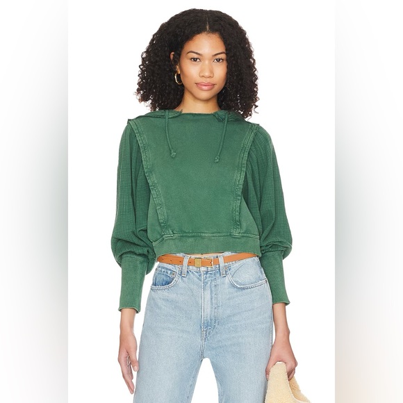 NWT Free People love letter Gauzy Cotton Sweatshirt Green $128 - Picture 7 of 7